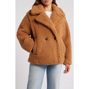 UGG Gertrude Short Teddy Coat Sherpa Jacket Chestnut NWT Medium $248